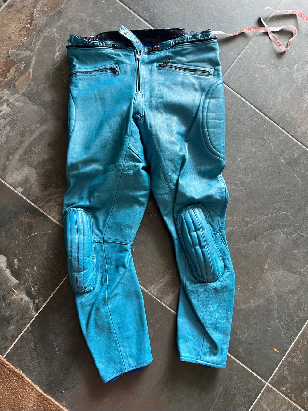 Men's Teal Leather motorcycle Riding Pants - Teal